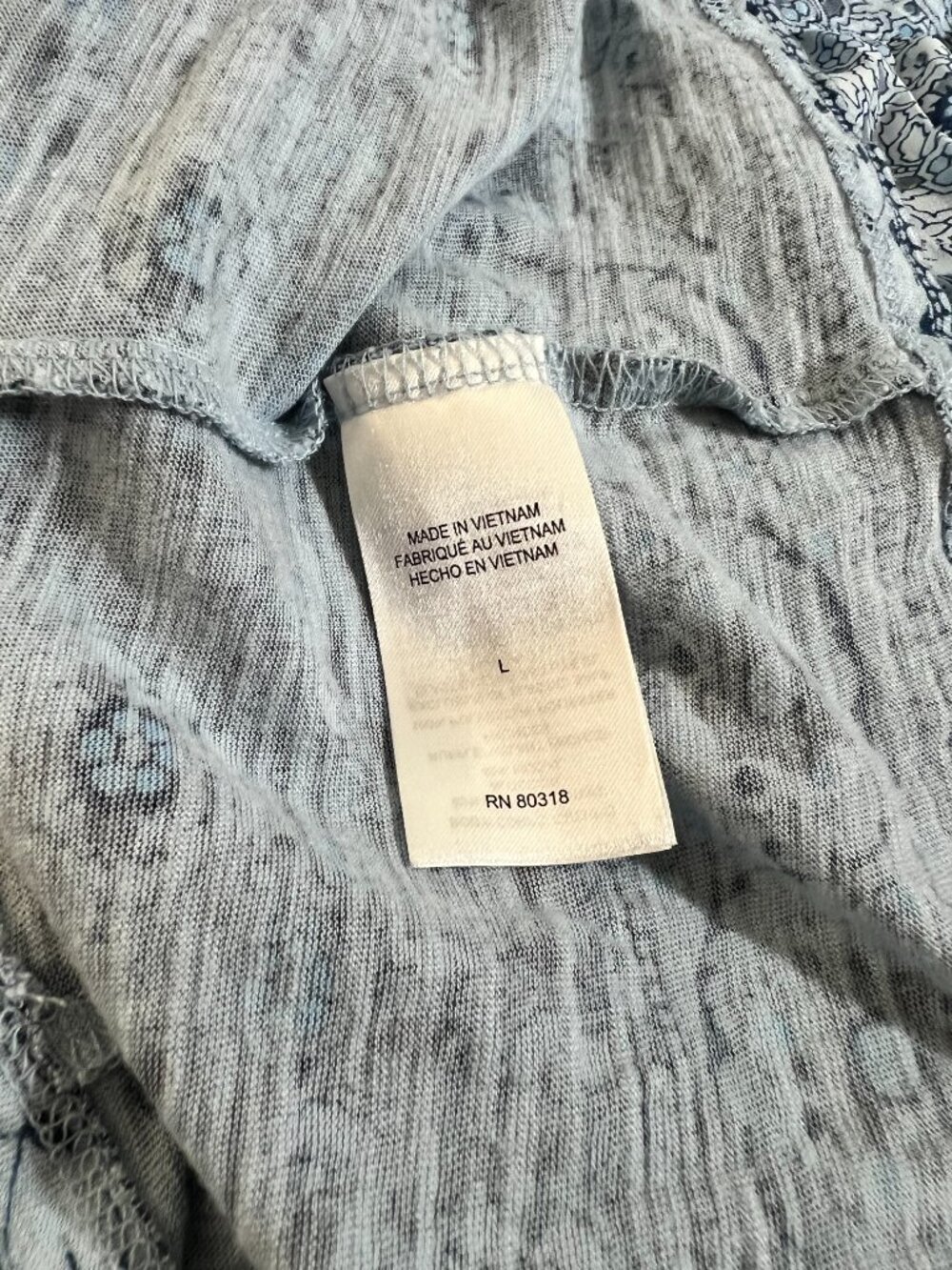 Lucky Brand Floral Medallion Boho Flutter Sleeve Knit Blouse Blue Gray L - Picture 7 of 11